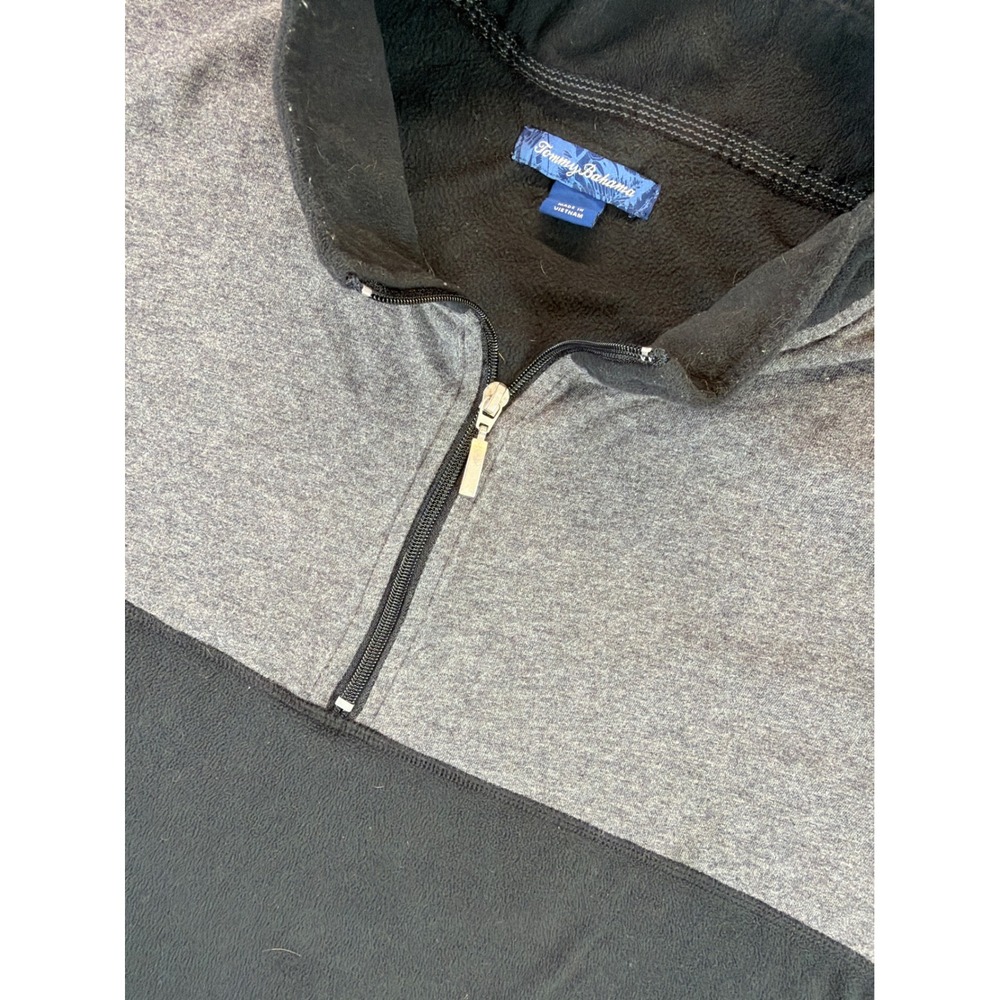 Tommy Bahama Pullover Mens XXL Black Gray Colorblock Quarter Zip Fleece‎ Comfort
